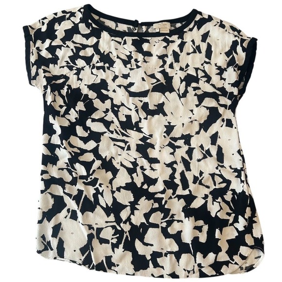 Kate Spade New York Black White Floral Print Short Sleeve Top Women's Size 4 - Picture 7 of 7
